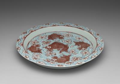 图片[2]-Plate with red fish and waves in underglaze blue, Qing dynasty, Shunzhi (1644-1661)-China Archive